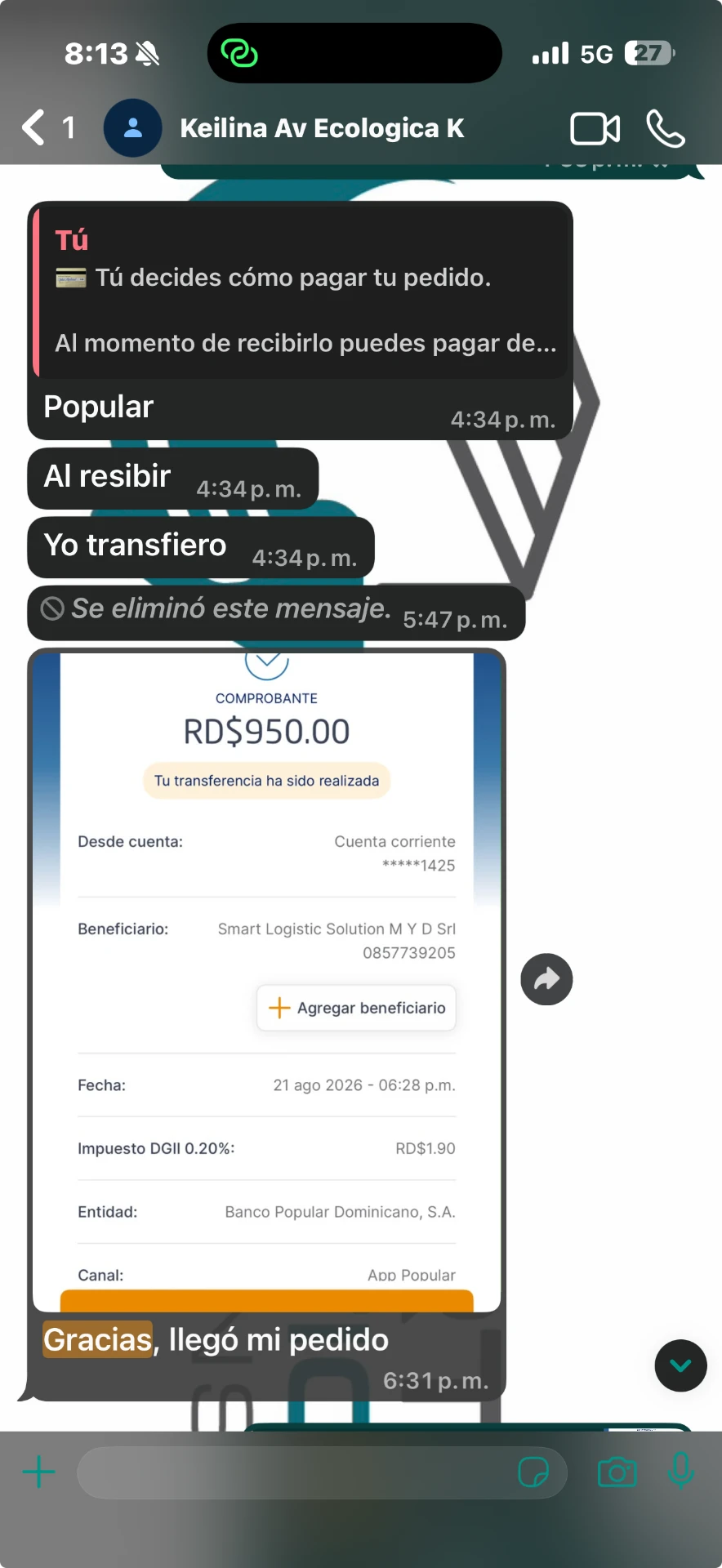 Cliente pagando y confirmando la entrega